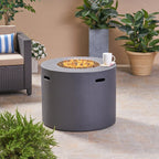 Aidan Outdoor Patio Modern 31" round Light Weight Concrete Gas Burning Fire Pit, Dark Gray