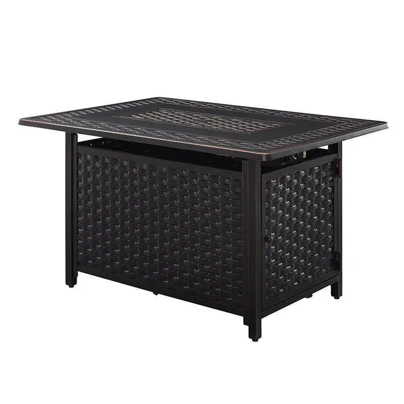 Rectangular Woven Aluminum Convertible Gas Fire Pit Table