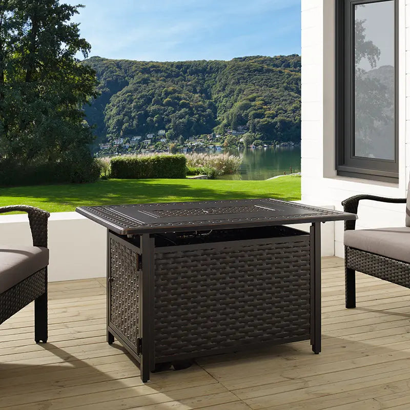 Rectangular Woven Aluminum Convertible Gas Fire Pit Table
