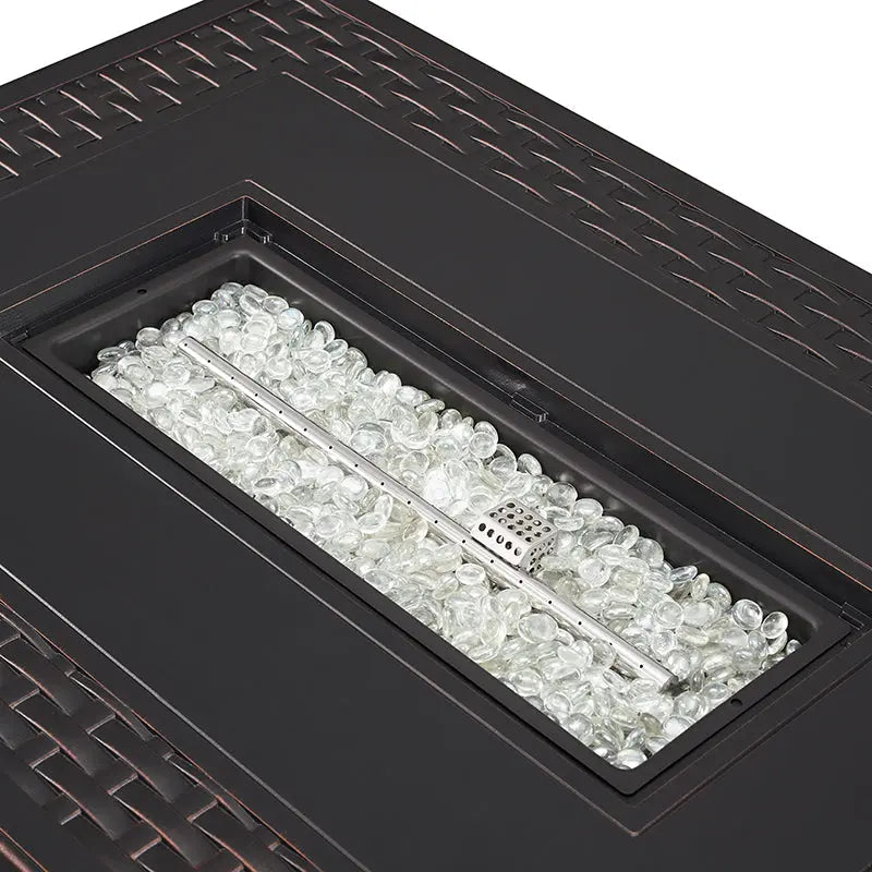 Rectangular Woven Aluminum Convertible Gas Fire Pit Table