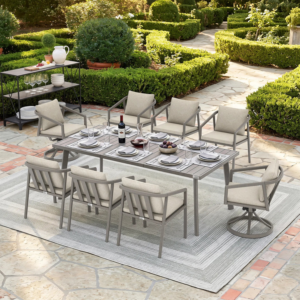Amalfi Rectangular Aluminum Table with 6 Fixed Chairs and 2 Swivel Chairs