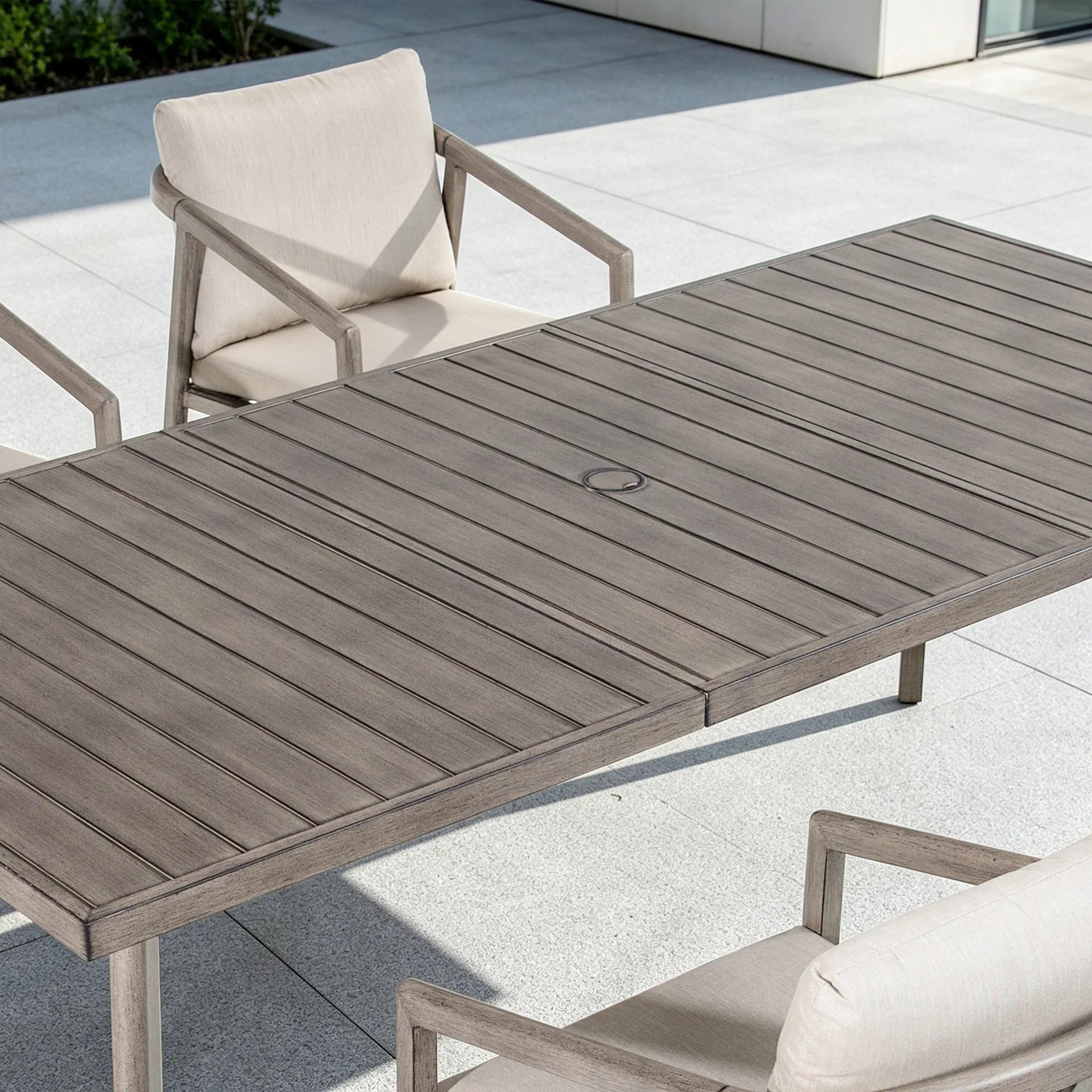 Amalfi Rectangular Aluminum Table with 6 Fixed Chairs and 2 Swivel Chairs