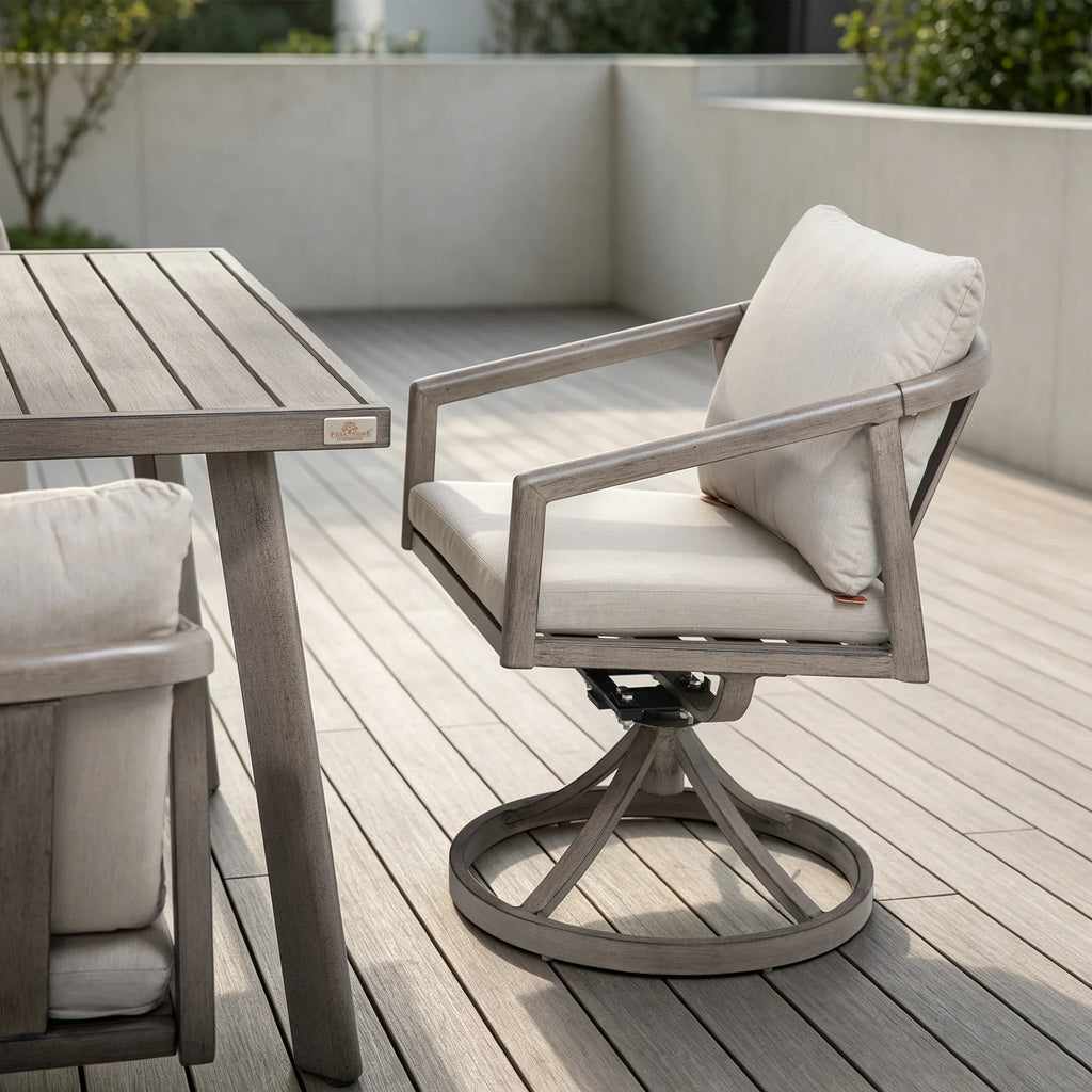 Amalfi Rectangular Aluminum Table with 6 Fixed Chairs and 2 Swivel Chairs