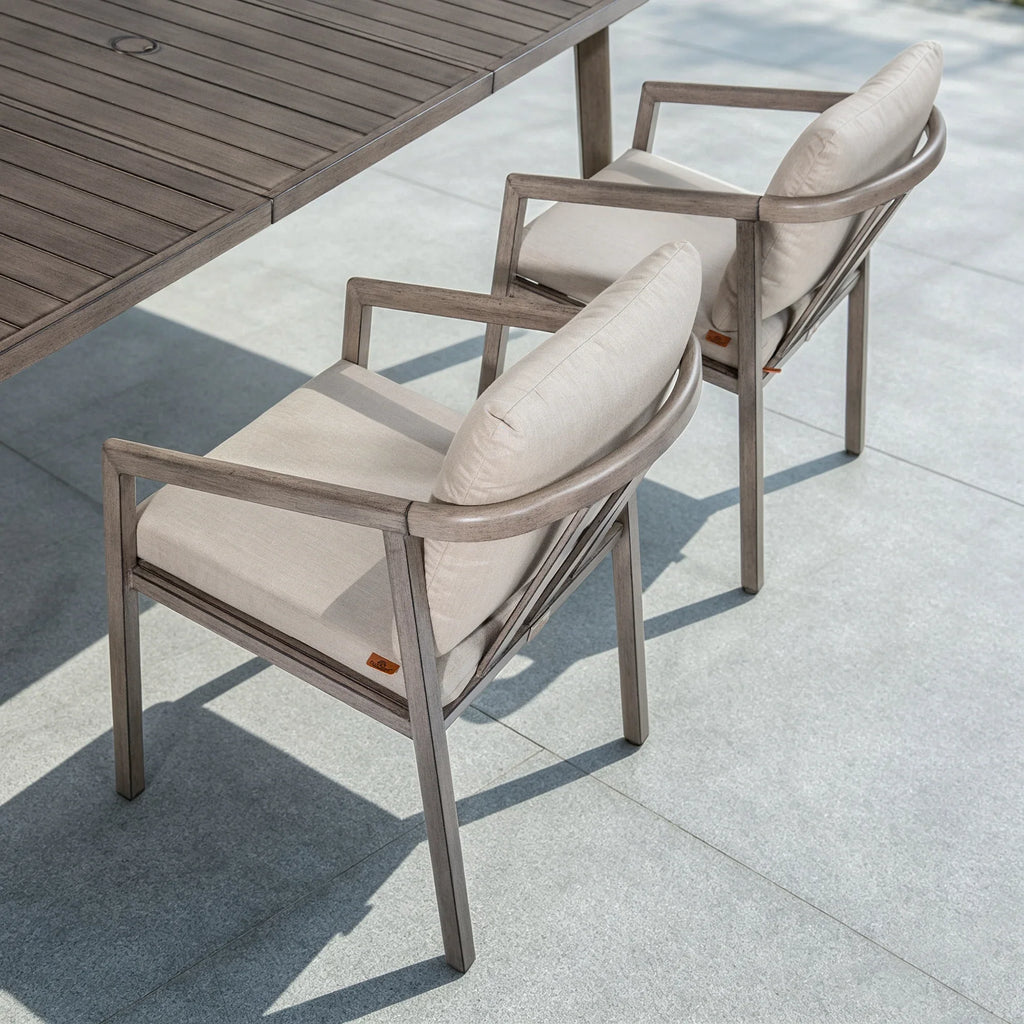 Amalfi Rectangular Aluminum Table with 6 Fixed Chairs and 2 Swivel Chairs