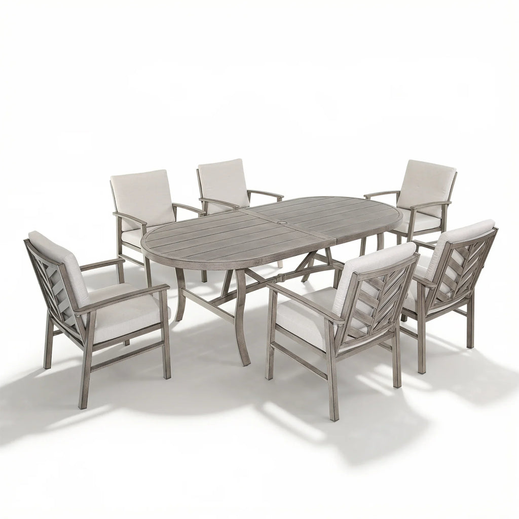 7-Piece Aluminum Outdoor Oval Dining Set with Sunbrella® Cushions