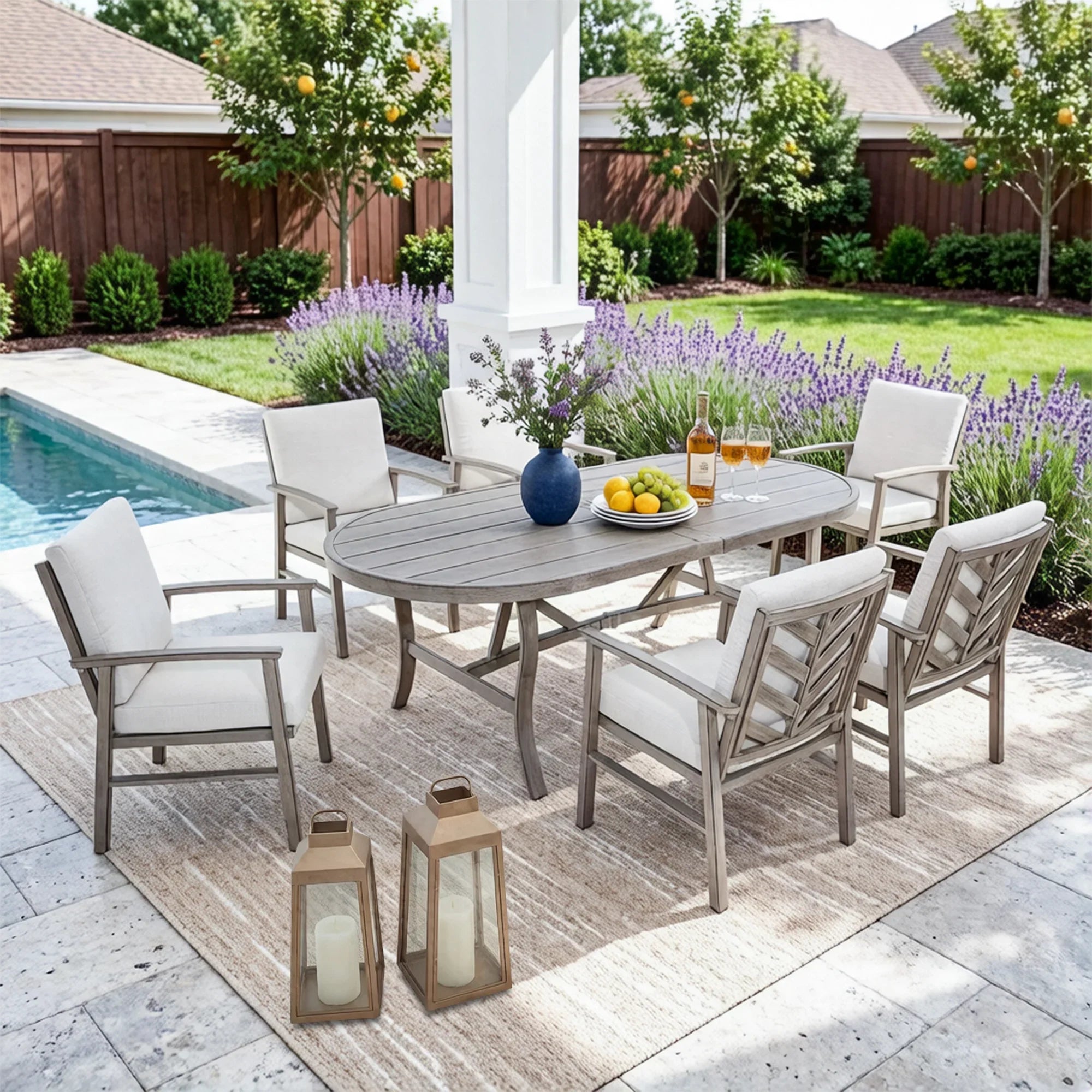 7-Piece Aluminum Outdoor Oval Dining Set with Sunbrella® Cushions