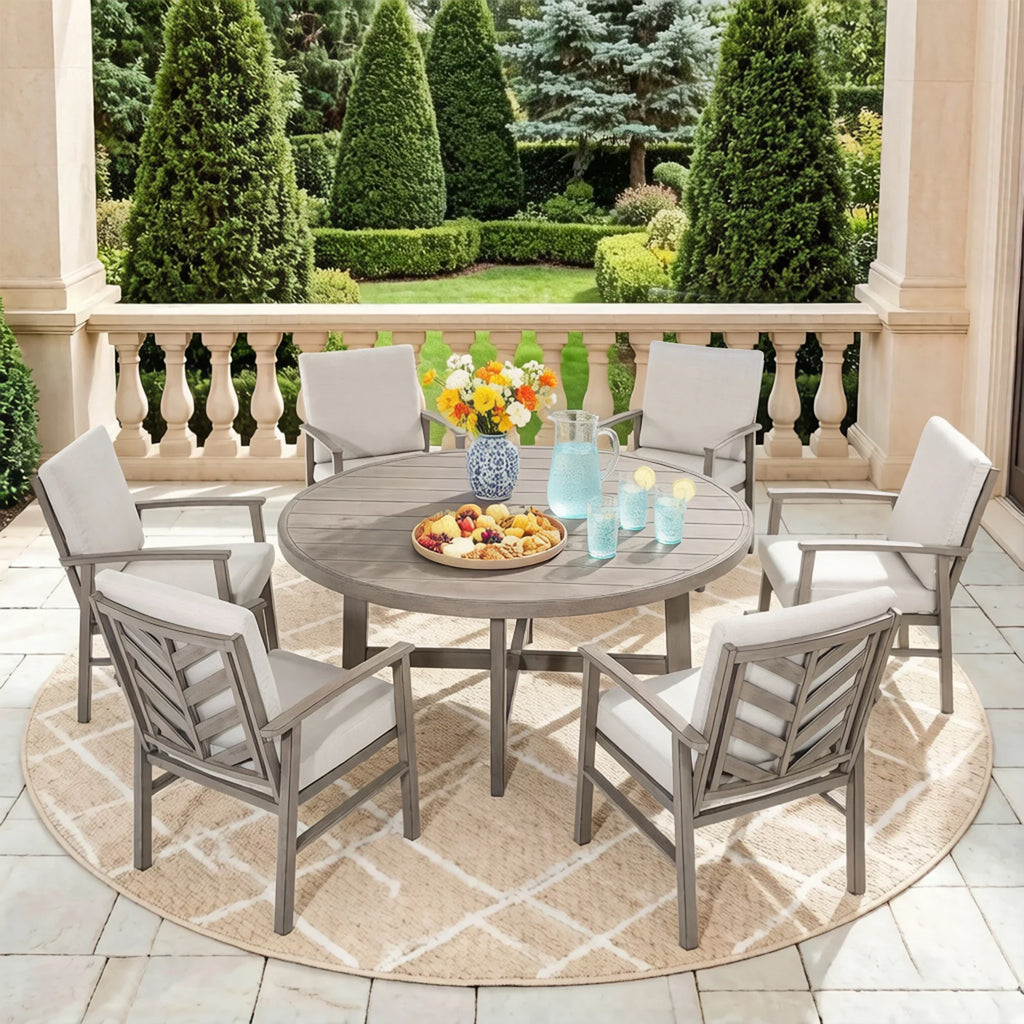 6-Person Aluminum Patio Round Dining Set With Sunbrella® Cushions