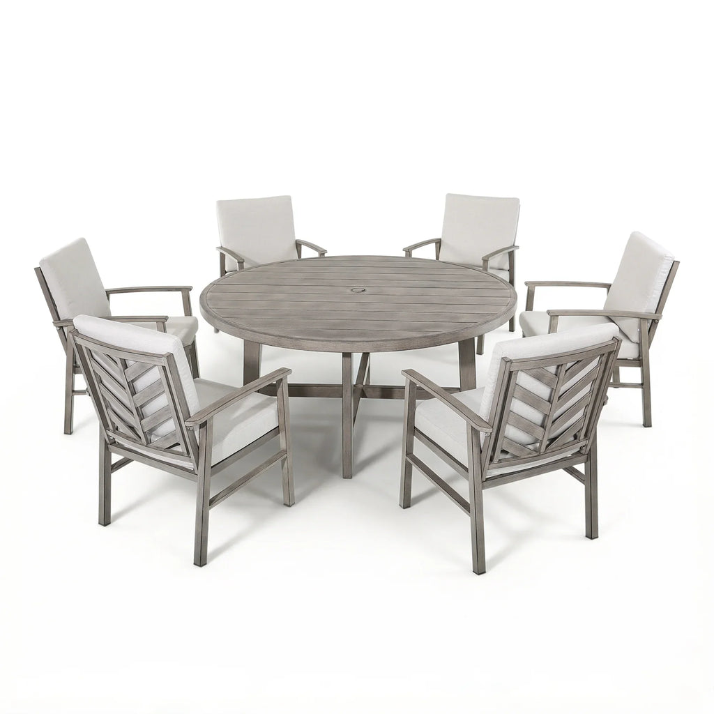 6-Person Aluminum Patio Round Dining Set With Sunbrella® Cushions