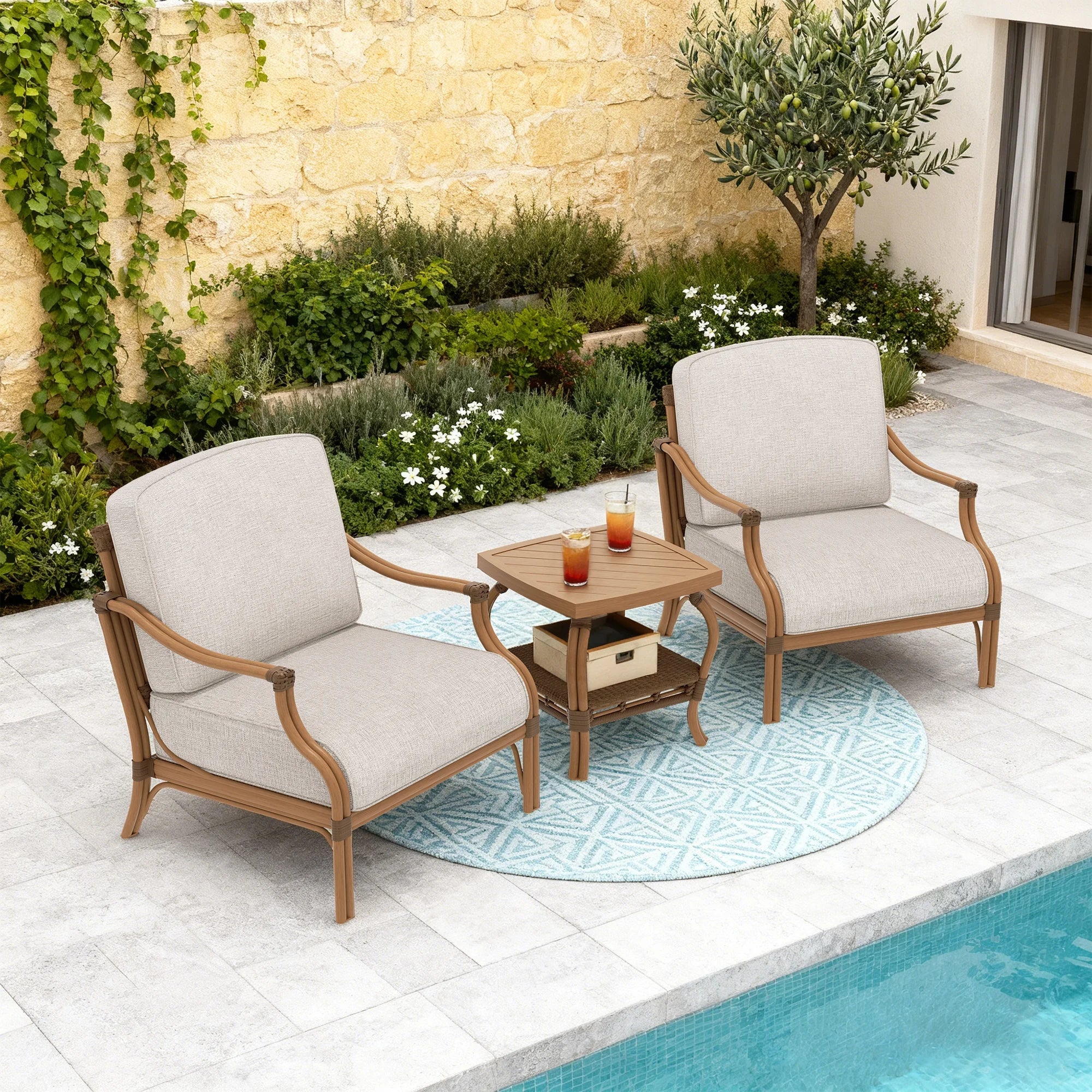 2 Patio Lounge Chair and Side Table