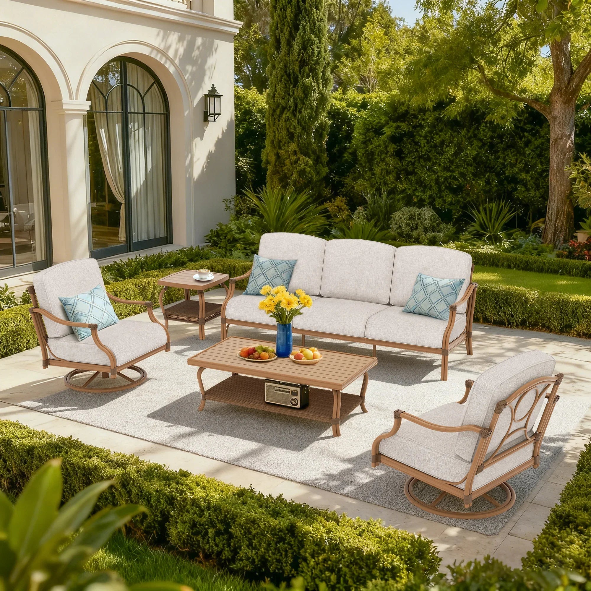 5-Piece Patio Furniture Sets With Swivel Chairs