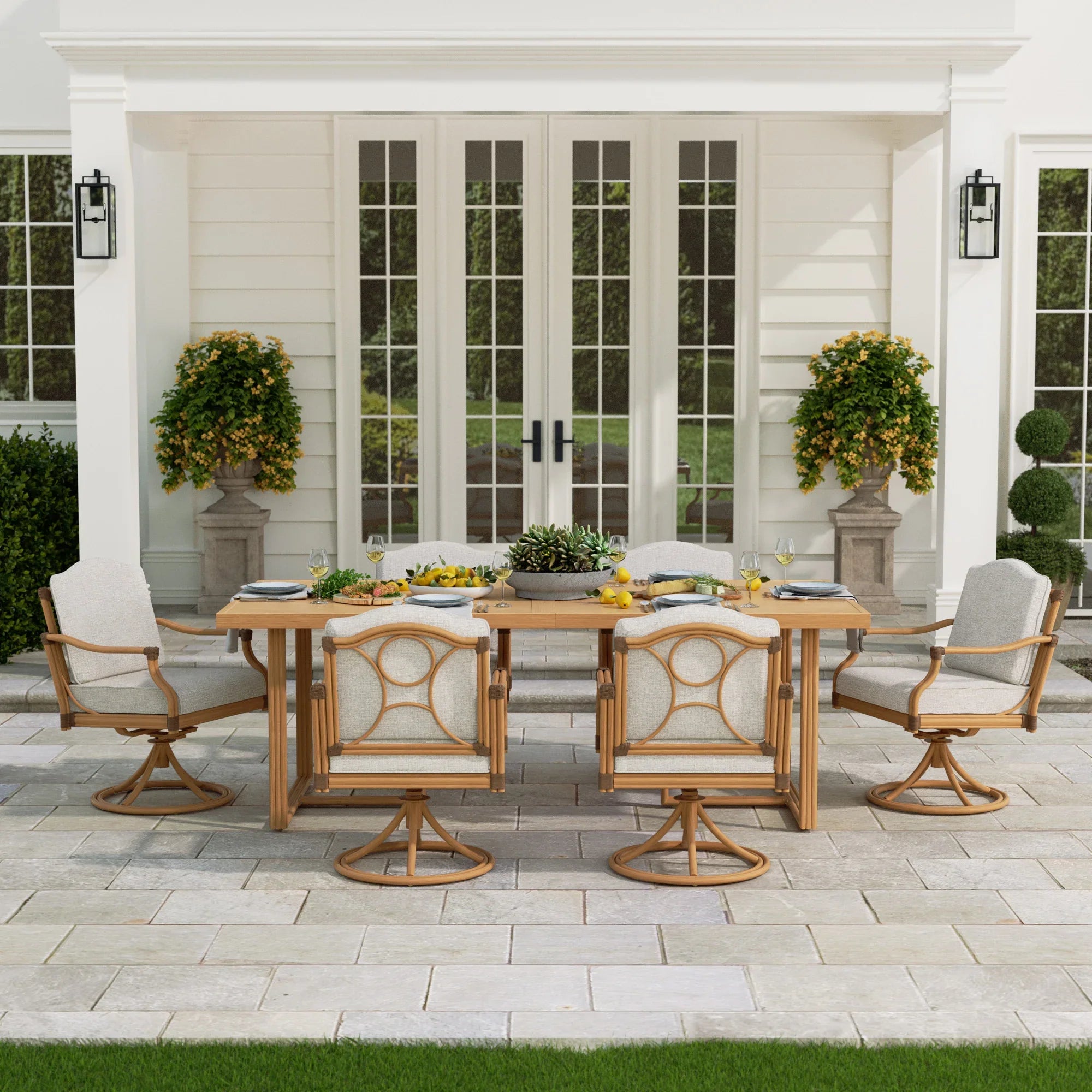 7 Piece Outdoor Dining Set With Swivel Chair