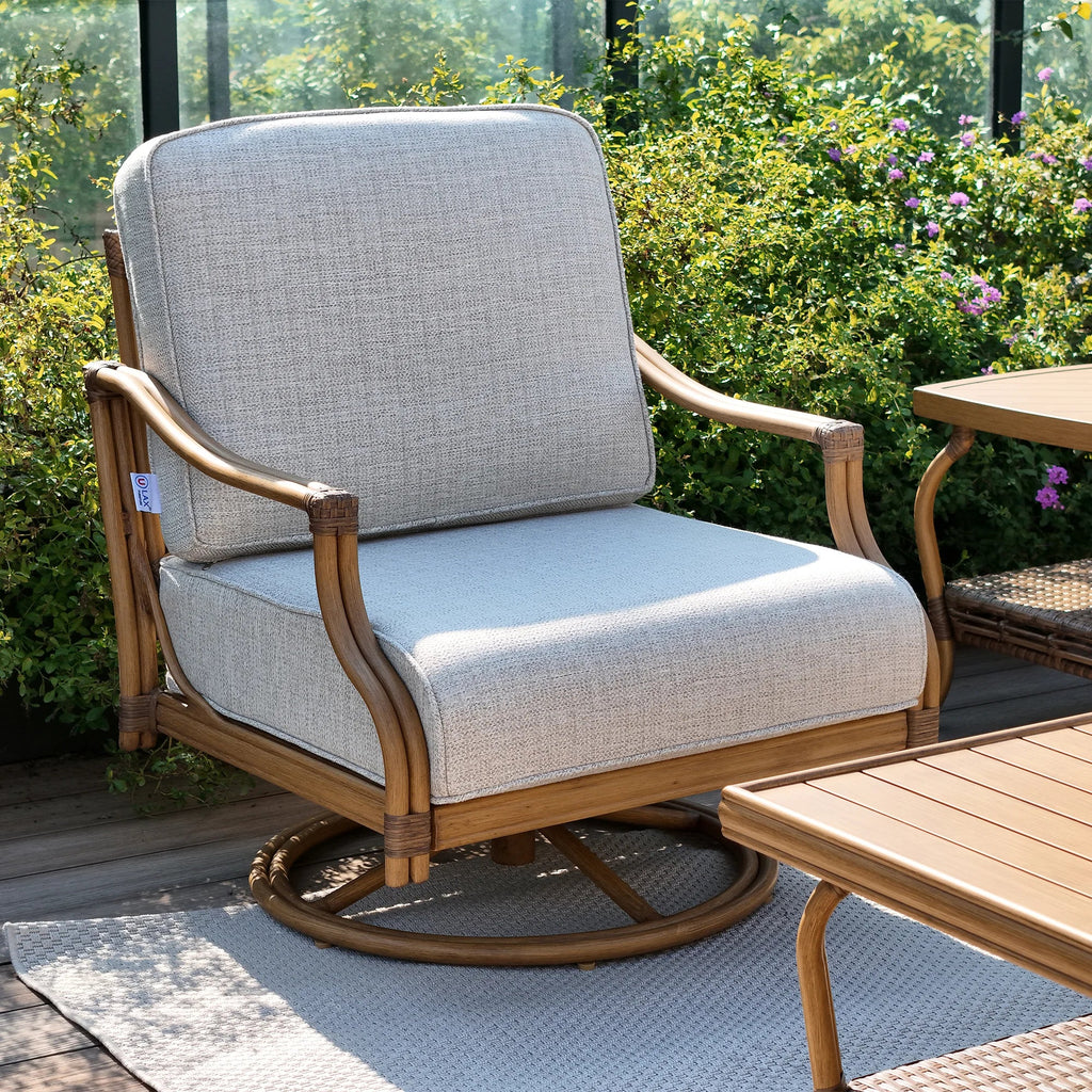 Patio Sofa and 2 Swivel Chairs with Coffee Table