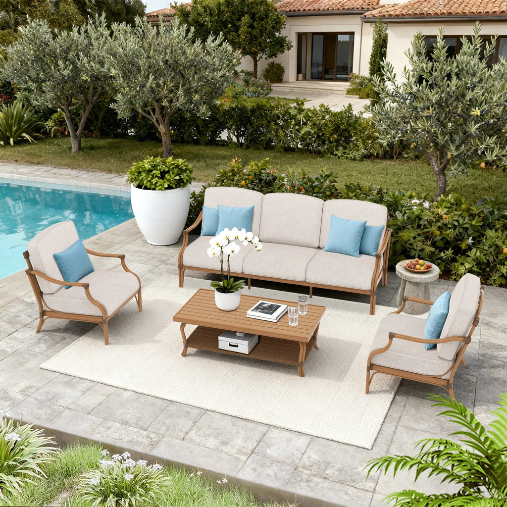 Outdoor Sofa and 2 Chairs with Coffee Table