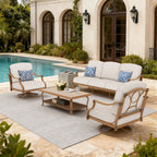 Patio Sofa and 2 Swivel Chairs with Coffee Table
