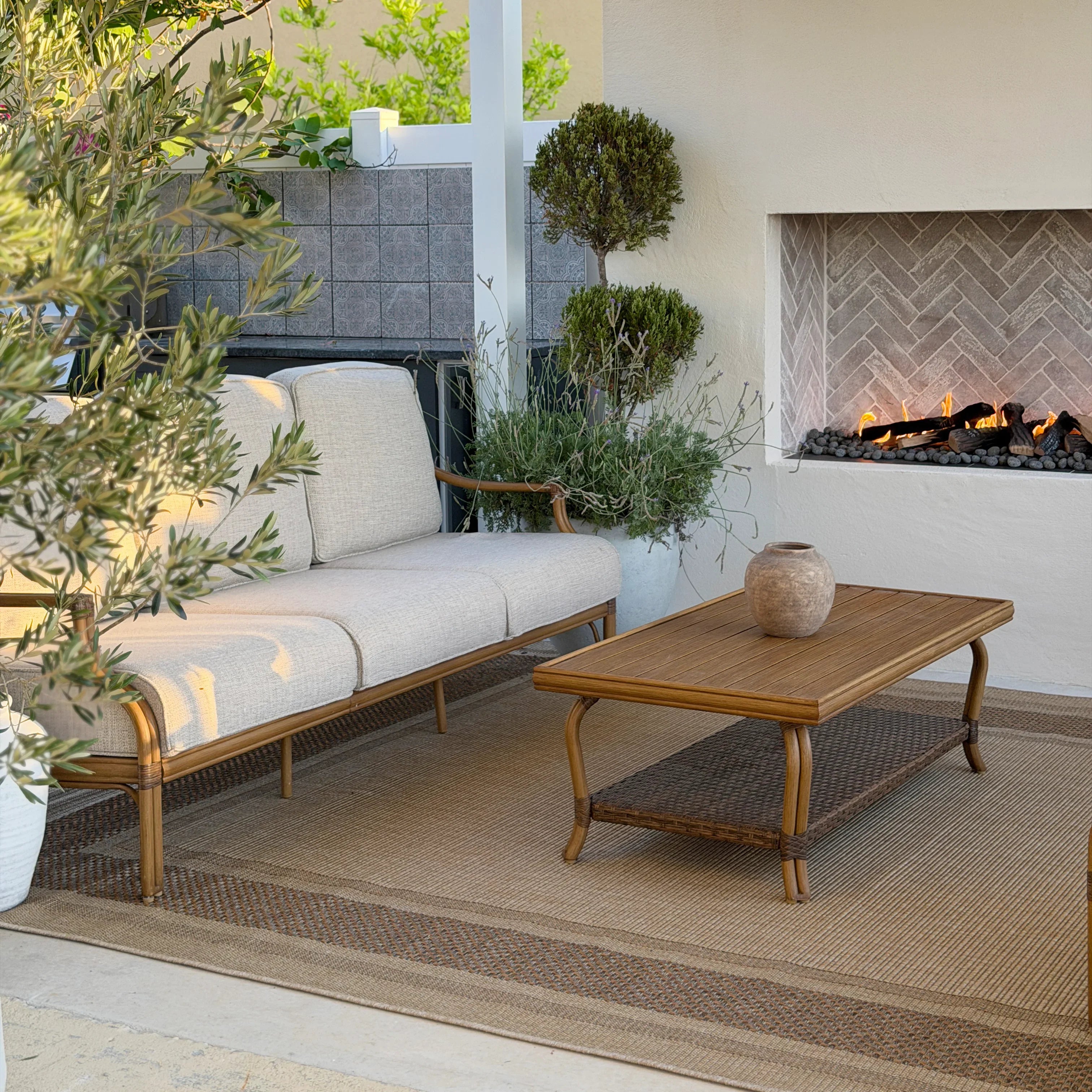 Patio Sofa and 2 Swivel Chairs with Coffee Table