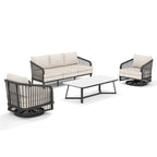 4-Piece Aluminum Patio Swivel Seating Set With Sintered Stone Tables