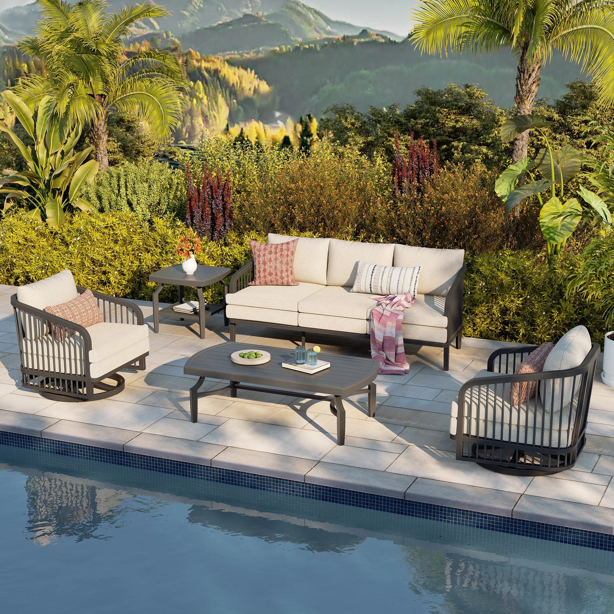 5-Piece Aluminum Outdoor Swivel Conversation Set