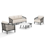 5-Piece Aluminum Patio Deep Sofa Set With Nesting Sintered Stone Tables