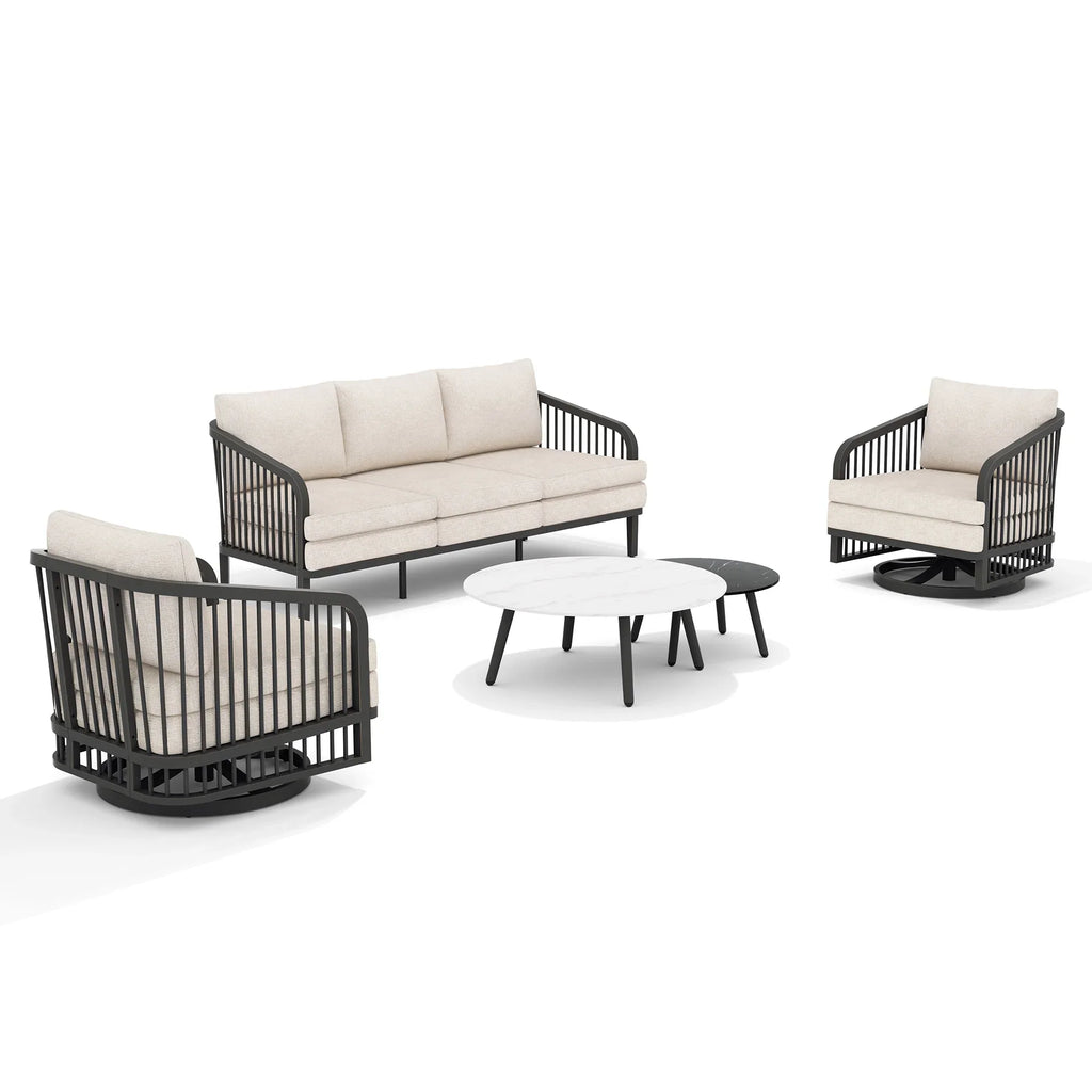 5-Piece Aluminum Patio Seating Set With Nesting Sintered Stone Tables