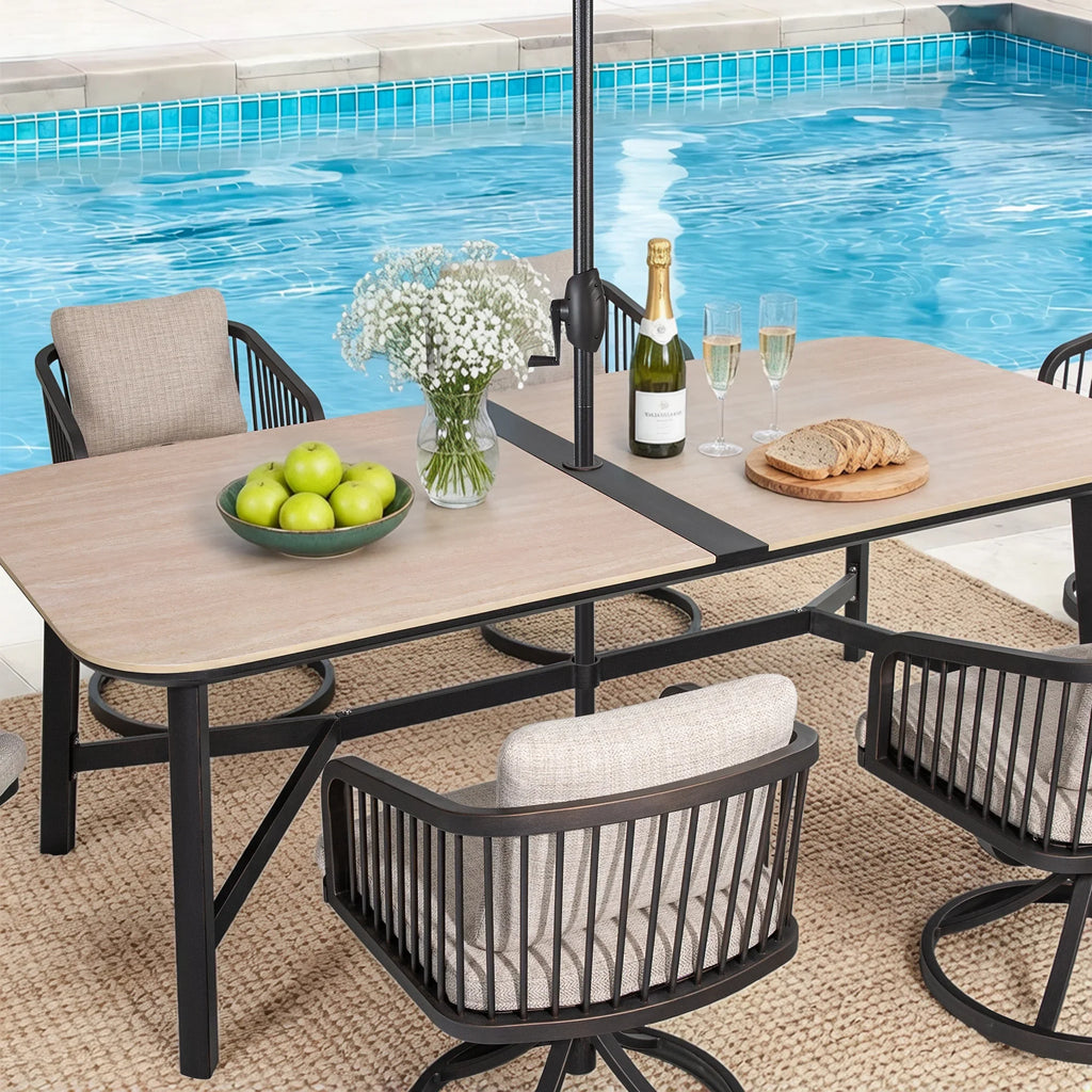 Asheville 7 Pieces Patio Rectangular Dining Table Set