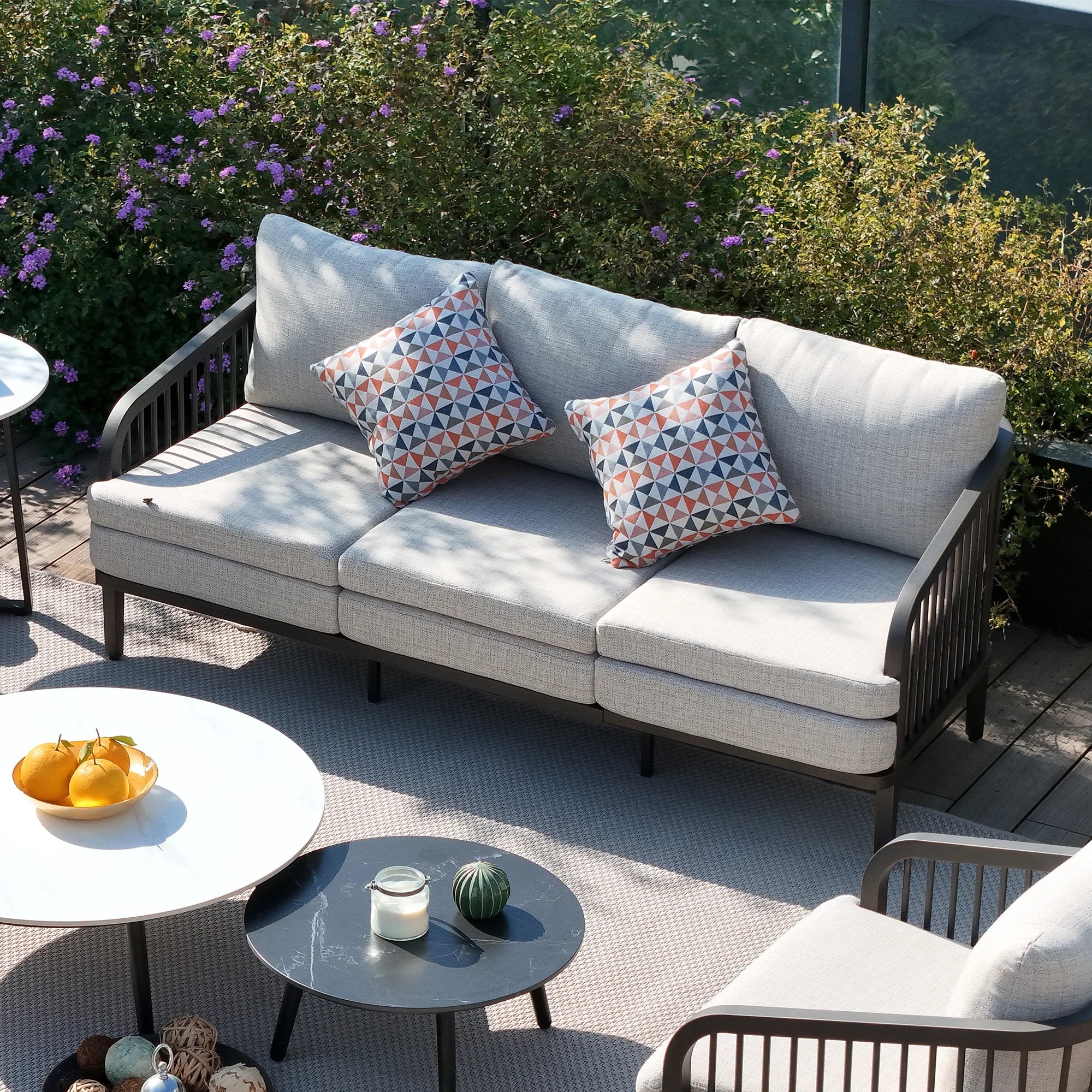 5-Piece Aluminum Patio Seating Set With Nesting Sintered Stone Tables