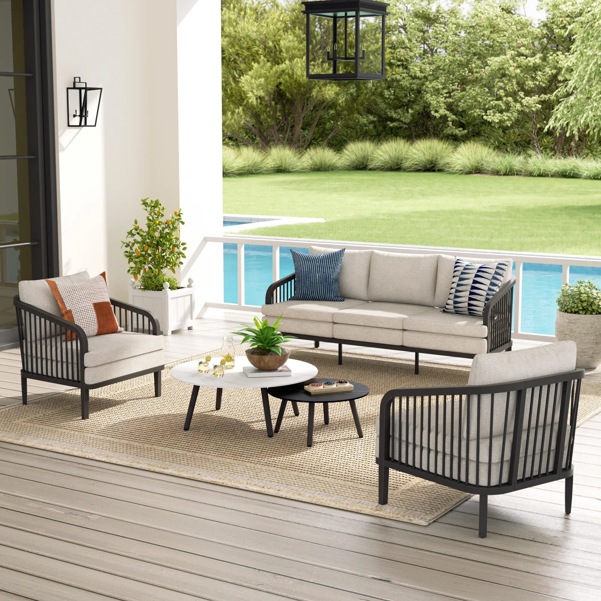 5-Piece Aluminum Patio Deep Sofa Set With Nesting Sintered Stone Tables