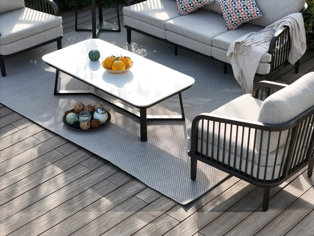 4-Piece Aluminum Patio Deep Sofa Set With Sintered Stone Tables