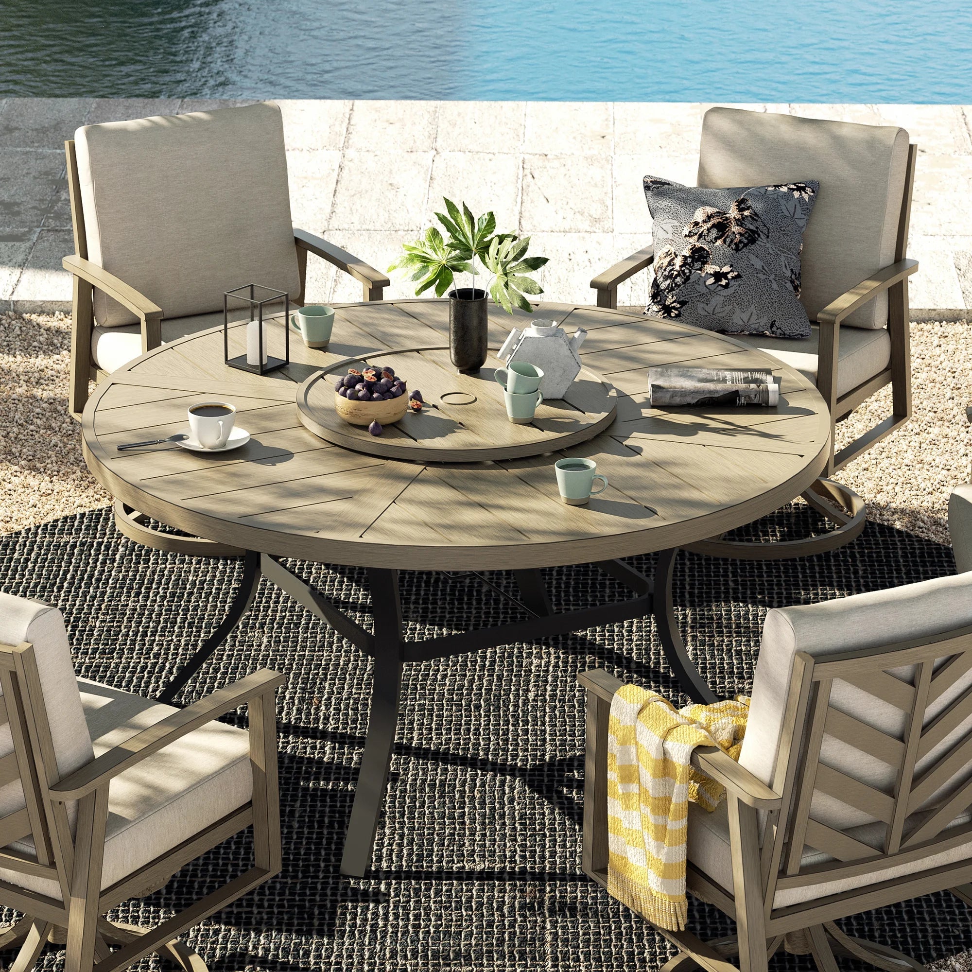 Aluminum Round 60" Dining Table With Removable Lazy Susan for 6 People