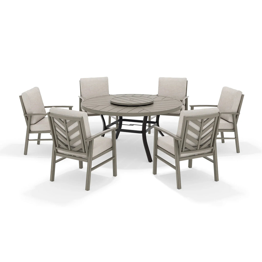 Outdoor Dining Set with Fixed Chair and Lazy Susan