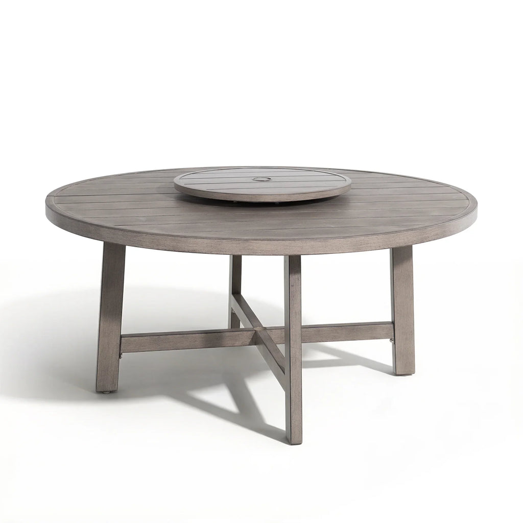 Aluminum Patio Round Dining Table With Lazy Susan