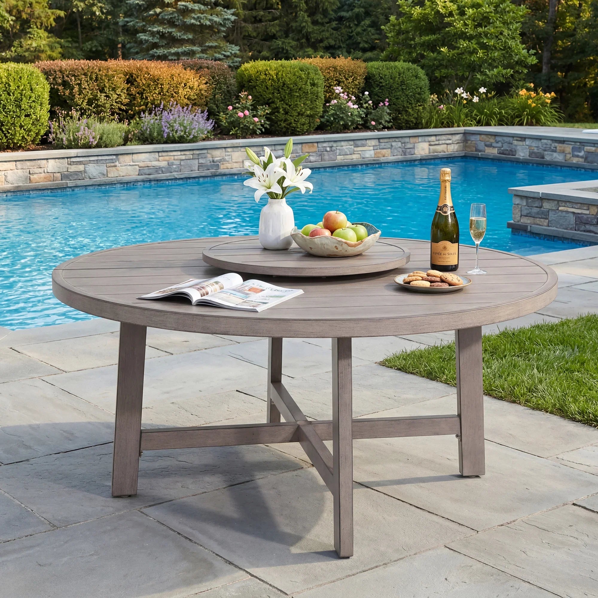 Aluminum Patio Round Dining Table With Lazy Susan