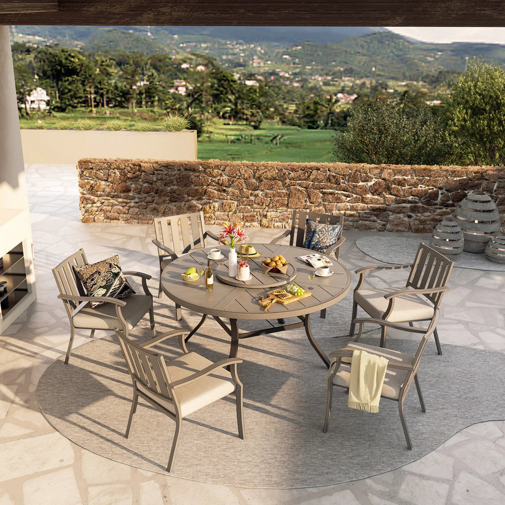 Round 60" Dining Set With Removable Lazy Susan And Sunbrella® Cushions