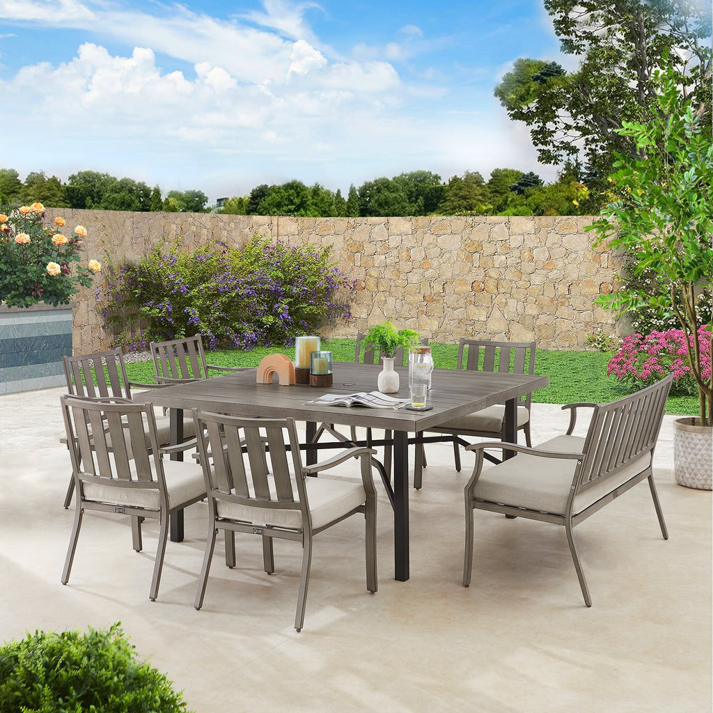 8-Person Patio Square Dining Table Set With Sunbrella® Cushions