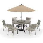 8PCS Round Dining Set With Lazy Susan and Sunbrella Umbrella And Cushion