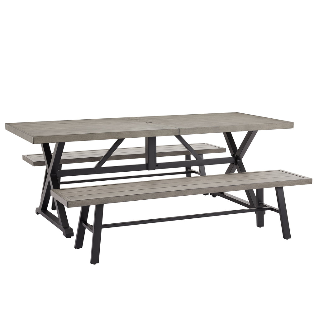 3- Piece Patio Dining Set Outdoor Aluminum Rectangular Dining Table and Steel Outdoor Bench