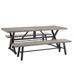 3- Piece Patio Dining Set Outdoor Aluminum Rectangular Dining Table and Steel Outdoor Bench