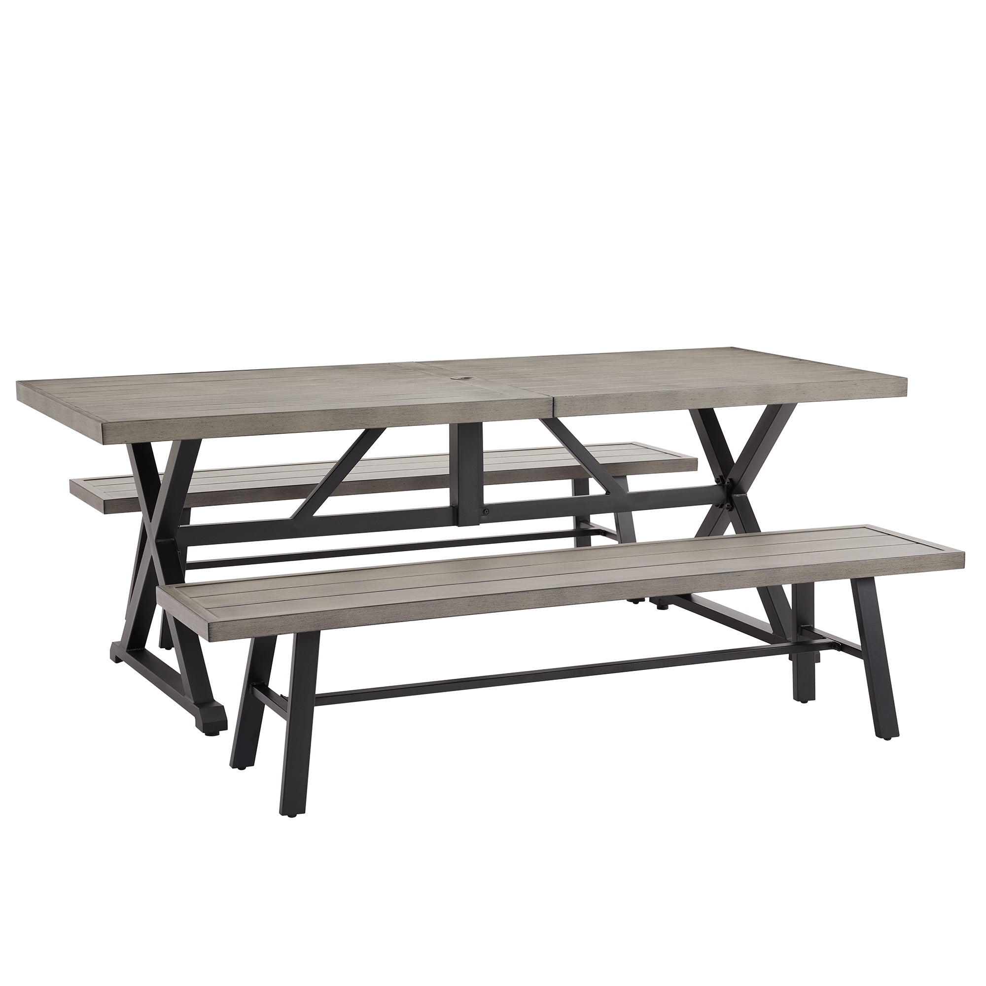 3- Piece Patio Dining Set Outdoor Aluminum Rectangular Dining Table and Steel Outdoor Bench