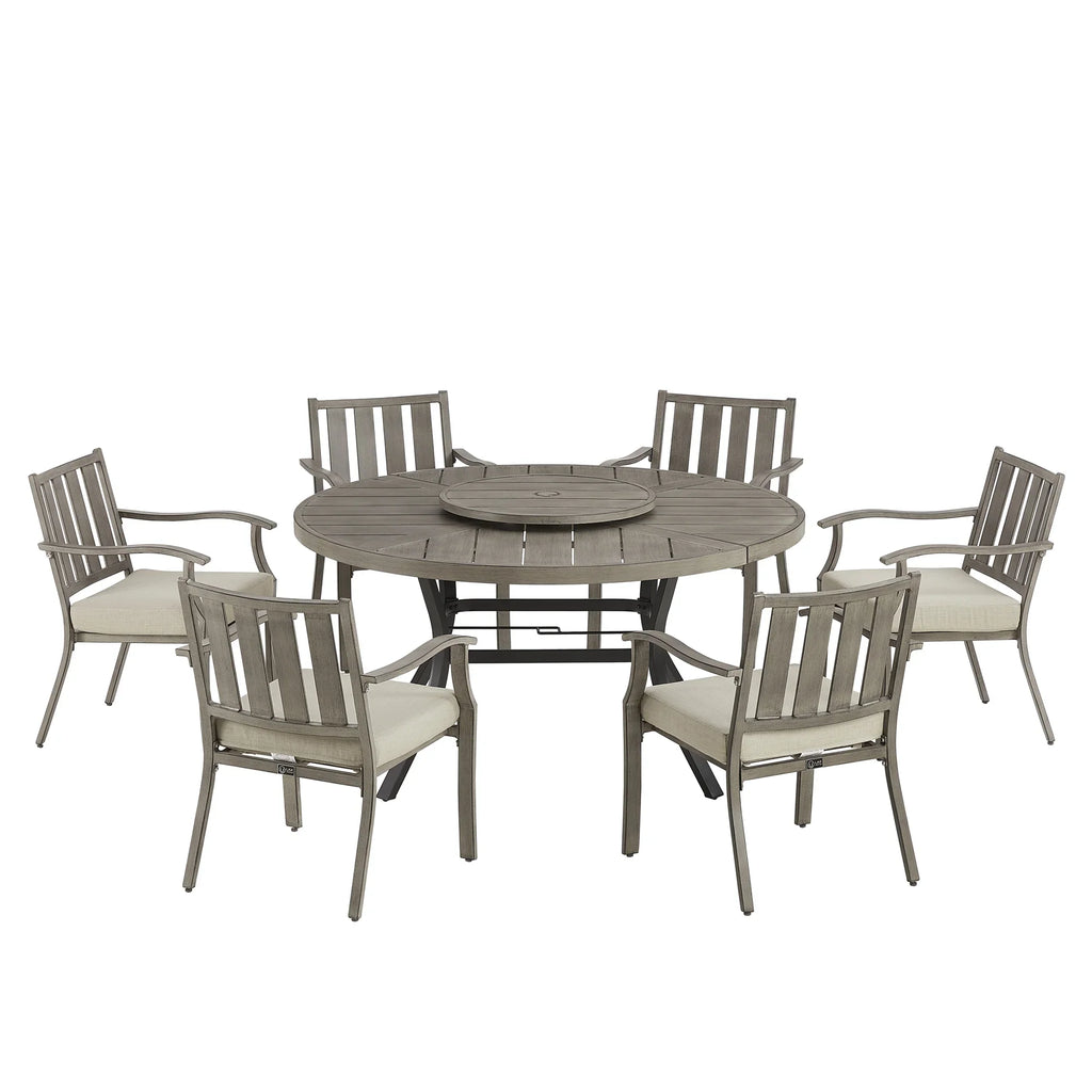 Round 60" Dining Set With Removable Lazy Susan And Sunbrella® Cushions