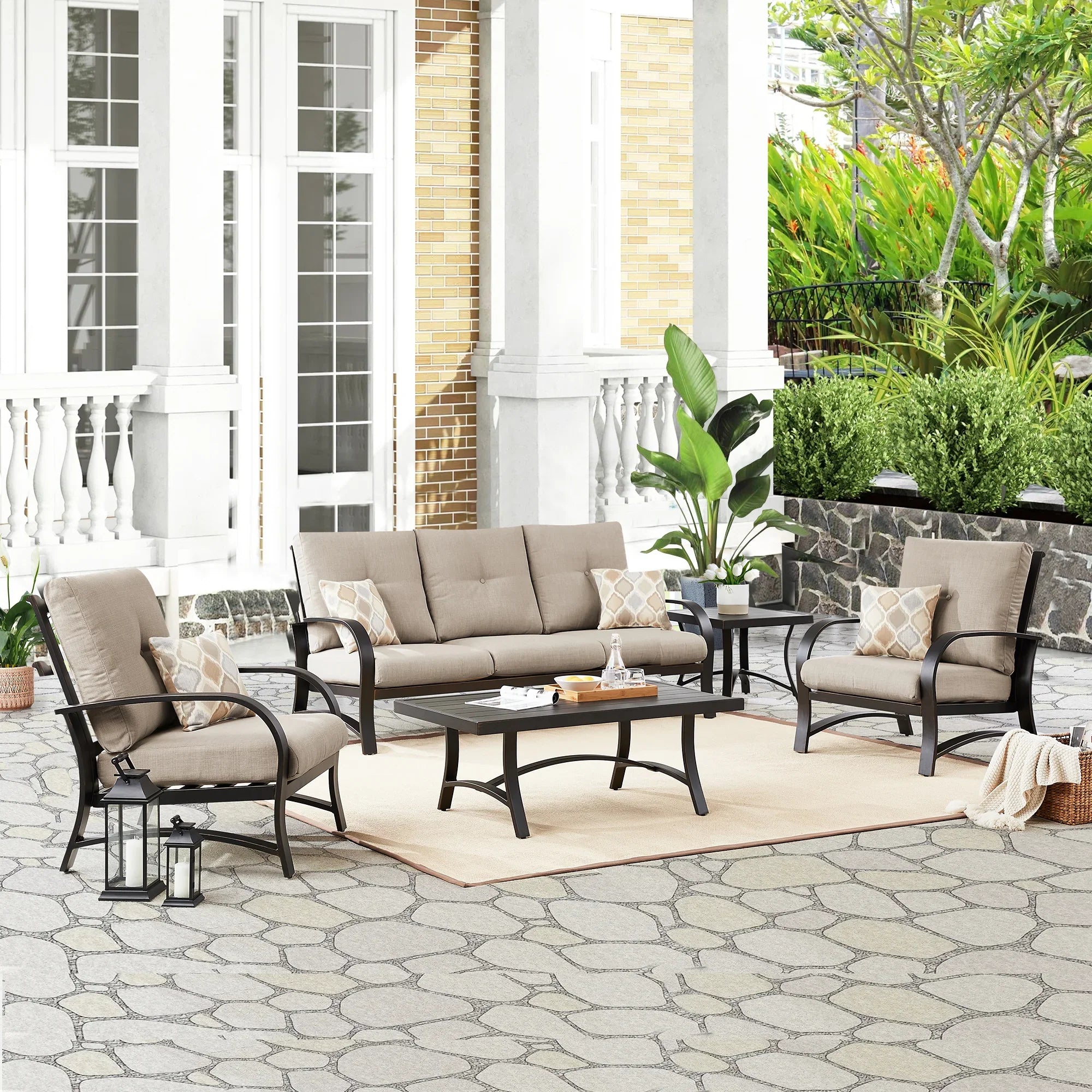 5- Piece Aluminum Patio Sofa Sets with Sunbrella® Cushions