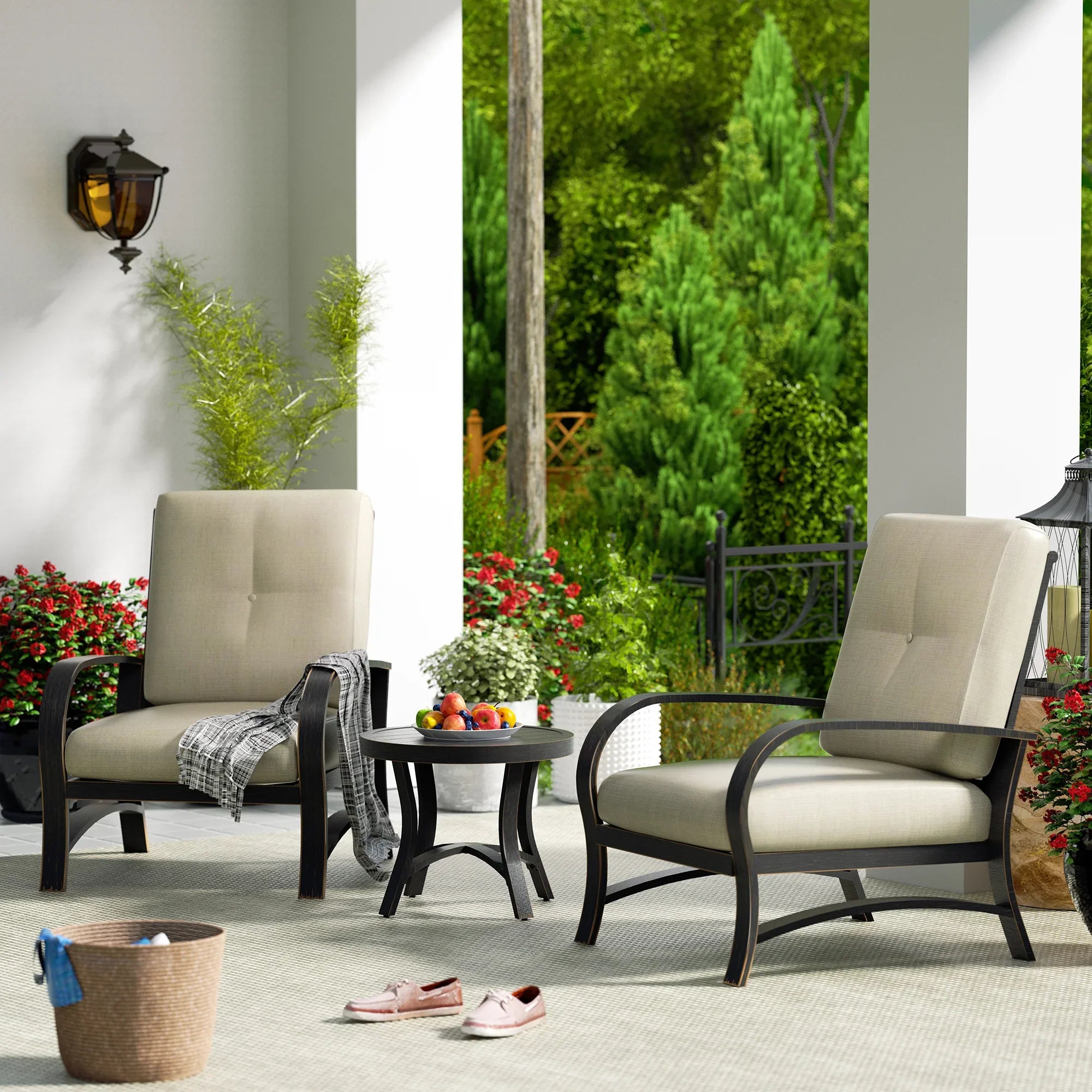 3- Piece Outdoor Bistro Sets with Fixed Chair