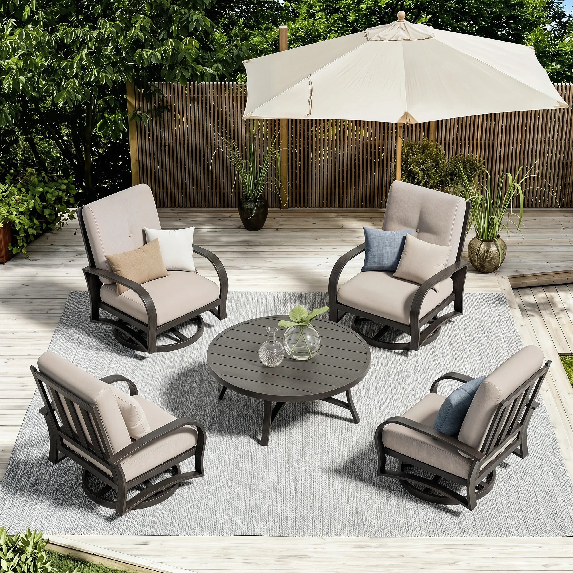 4-Person Patio Swivel Chair Sets With Round Coffee Table