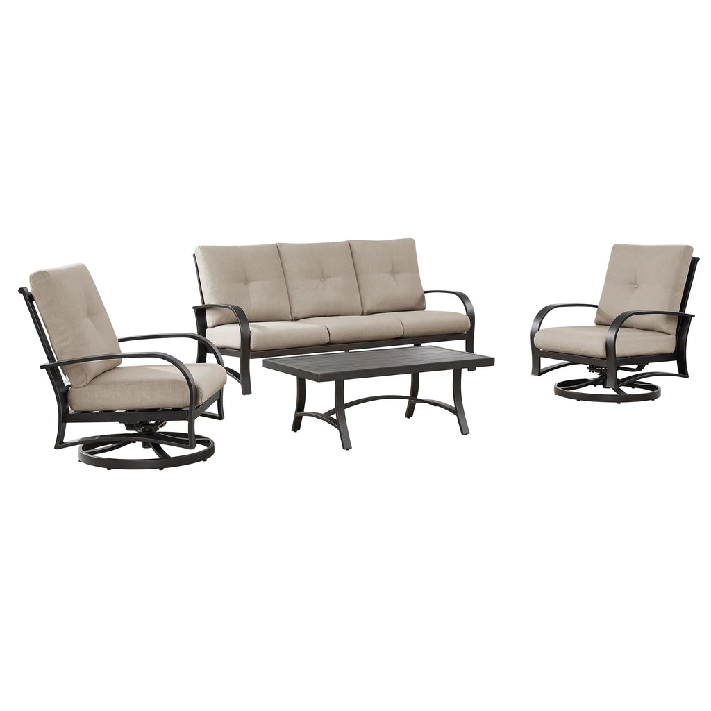 4- Piece Aluminum Patio Conversation Sofa Sets with Sunbrella® Cushions