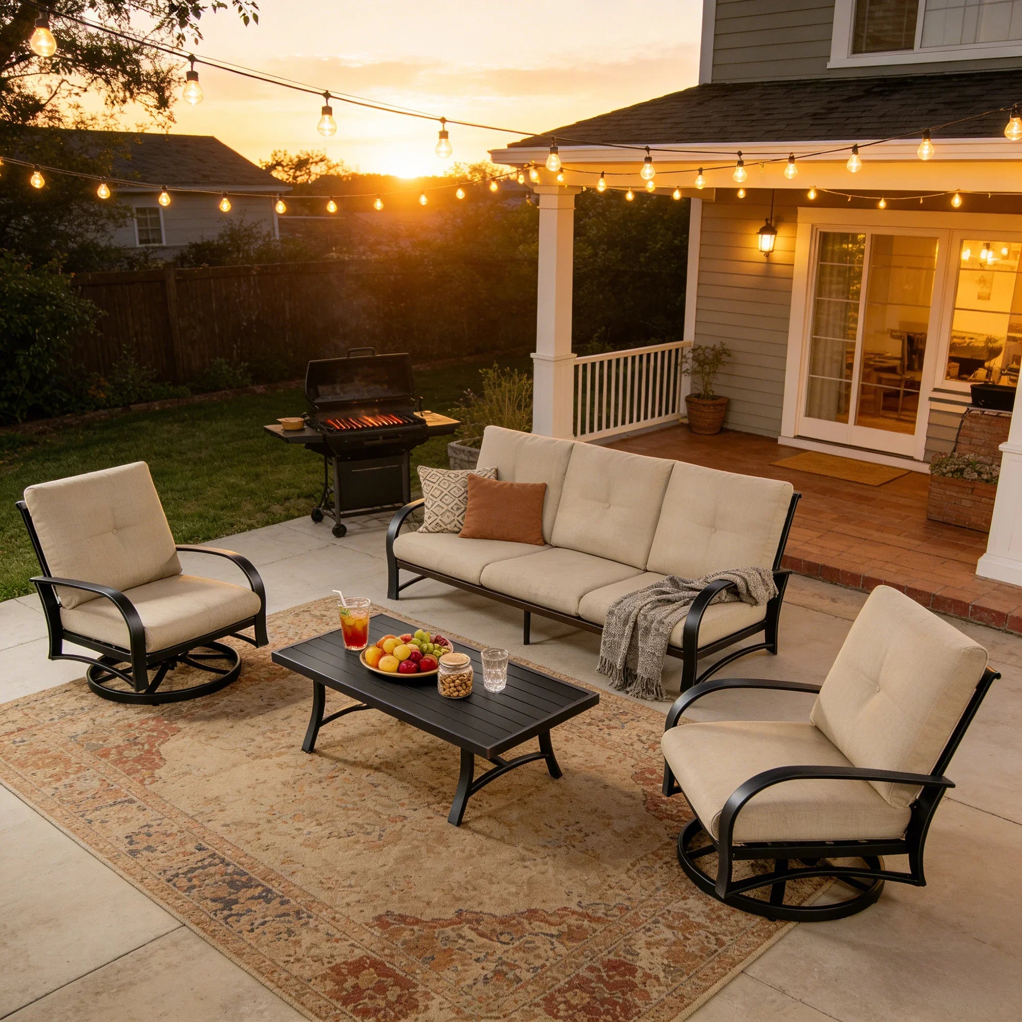 4- Piece Aluminum Patio Conversation Sofa Sets with Sunbrella® Cushions
