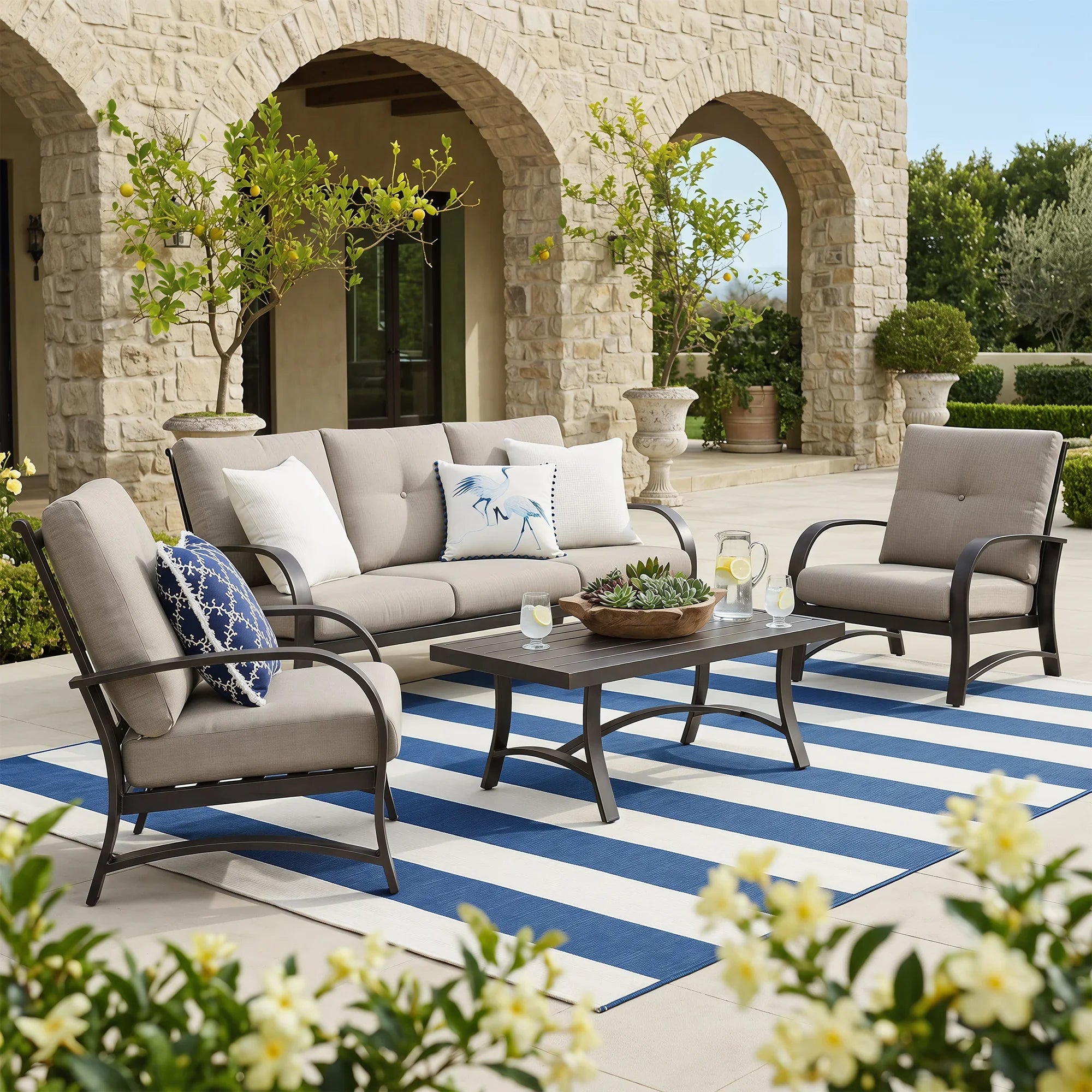 4-Piece Aluminum Patio Deep Seating Sets with Sunbrella® Cushions