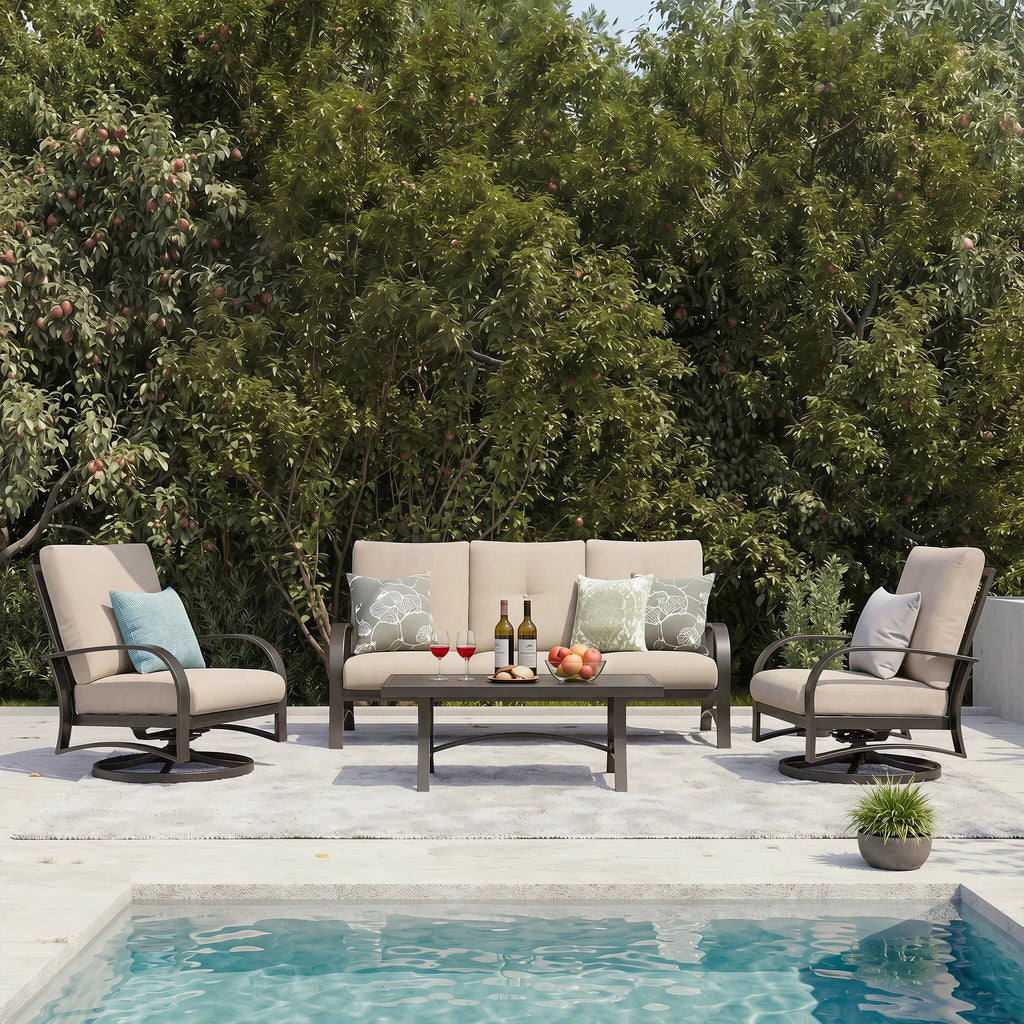 4- Piece Aluminum Patio Conversation Sofa Sets with Sunbrella® Cushions