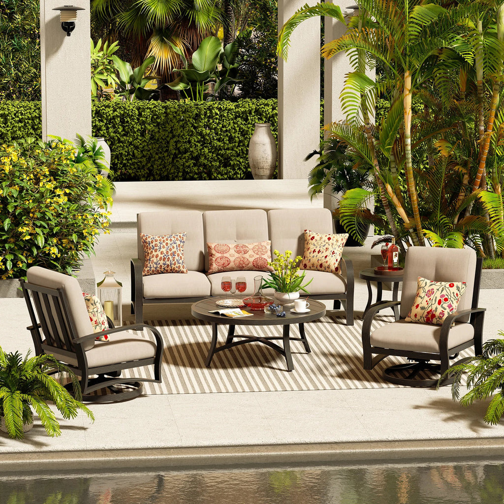 5- Piece Aluminum Patio Furniture Sofa Sets With Round Table