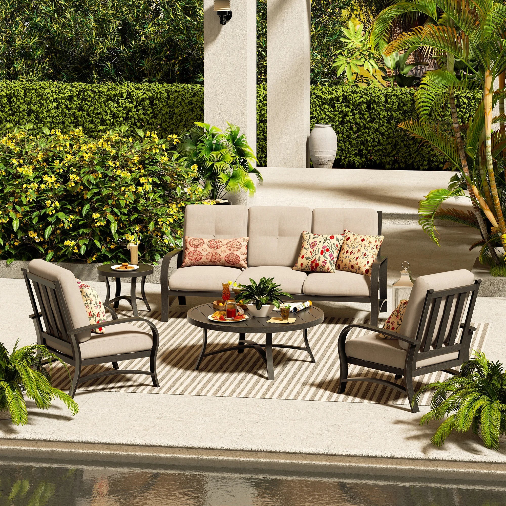 5- Seat Patio Conversation Sofa Sets With Sunbrella® Cushions and Side Table