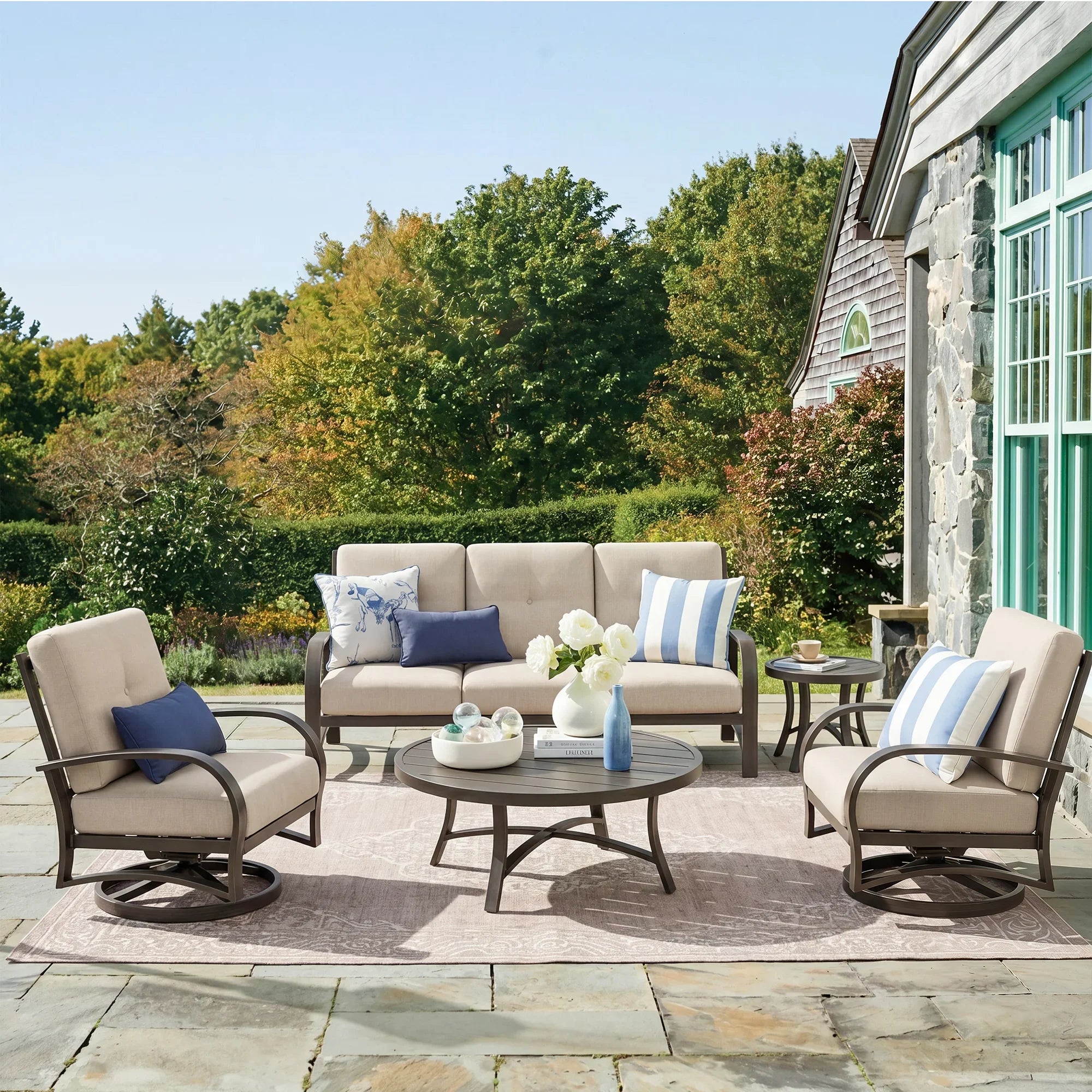 5- Piece Aluminum Patio Furniture Sofa Sets With Round Table