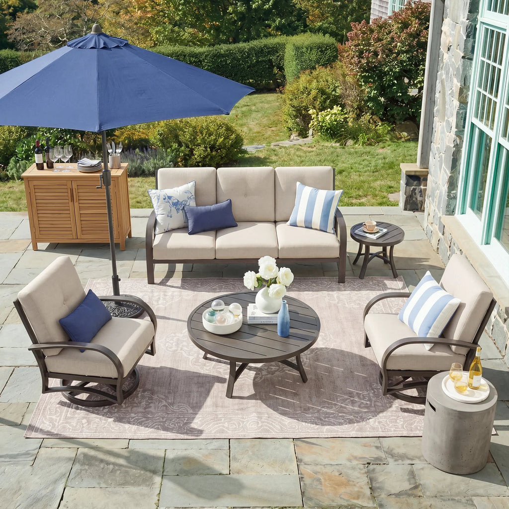 5- Piece Aluminum Patio Furniture Sofa Sets With Round Table