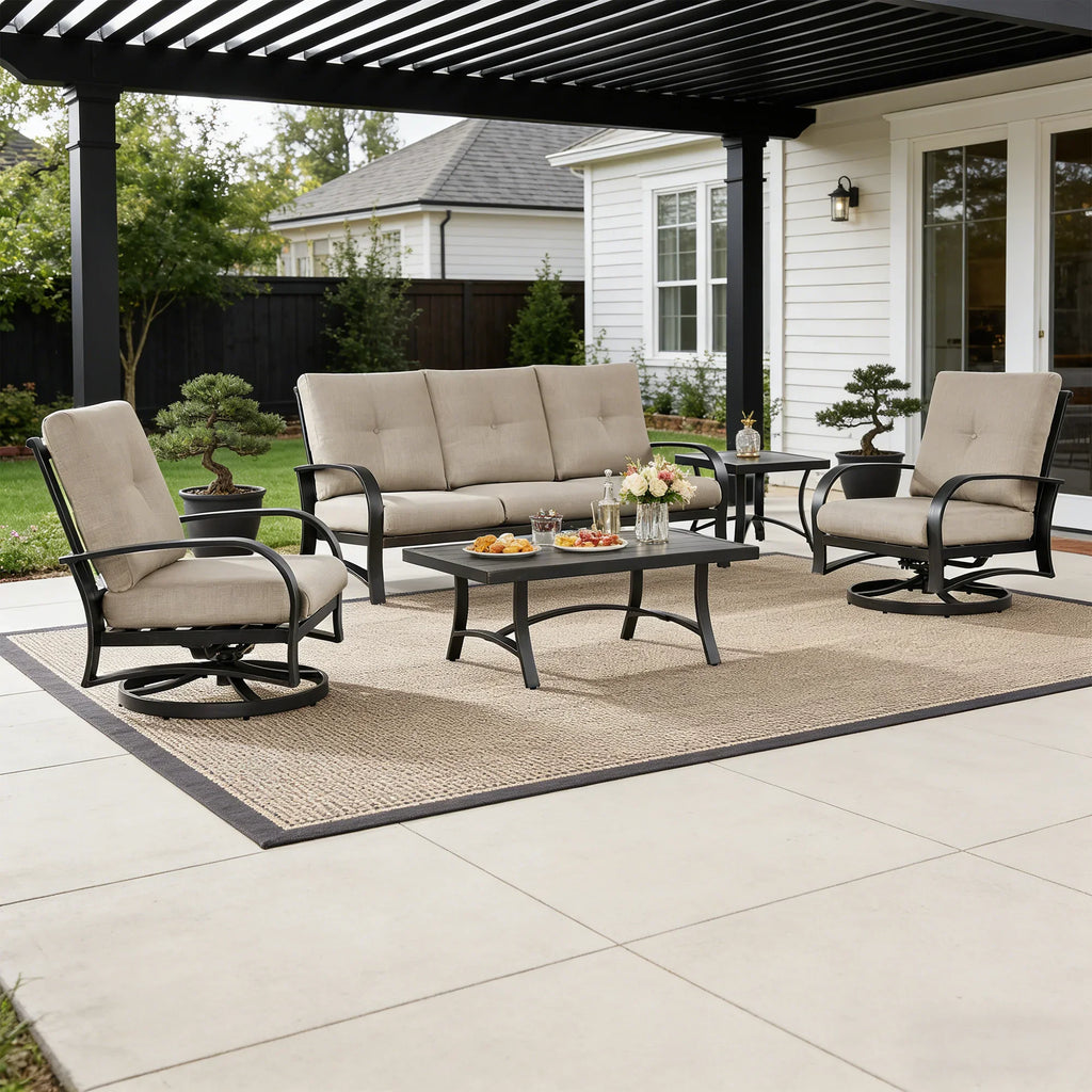 5- Piece Aluminum Outdoor Furniture Sofa Sets with Sunbrella® Cushions